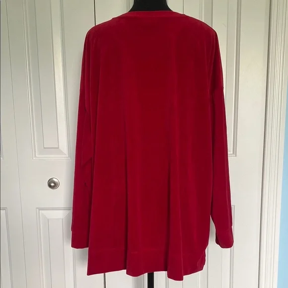 Woman Within 2X 26/28 Red Velour Long Sleeve Crewneck Top - Picture 3 of 5